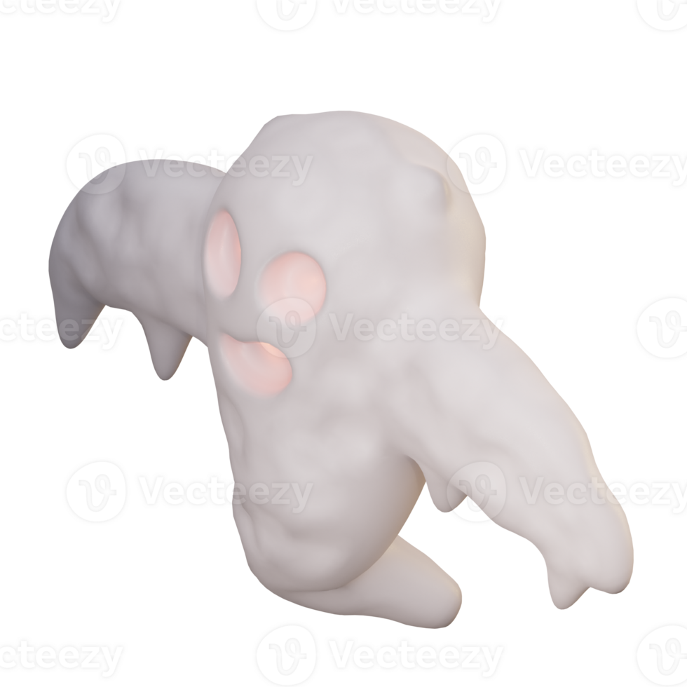3d illustration friendly ghost floats with glowing eyes and mouth png