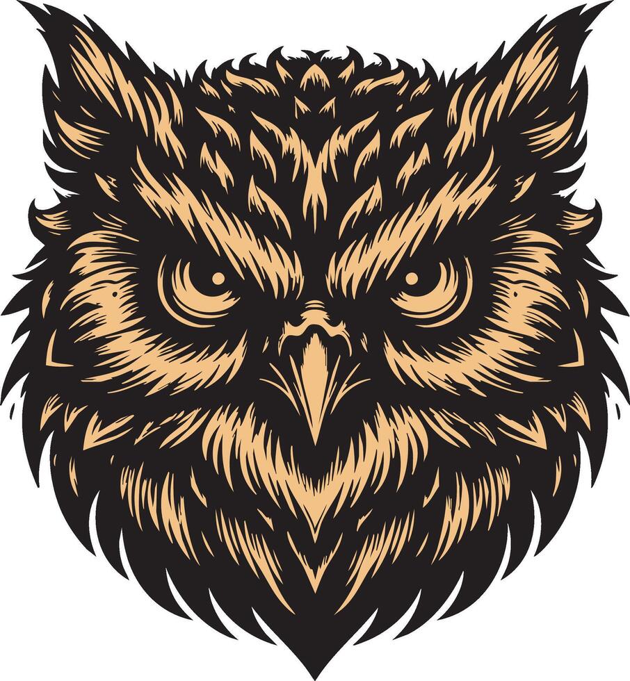Aggressive Owl Face with Intense Gaze vector