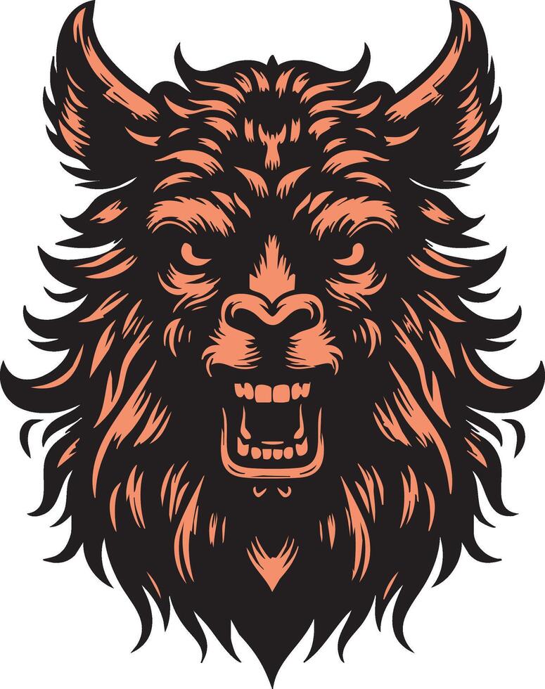 Ferocious Llama Head with Intense Angry Expression vector