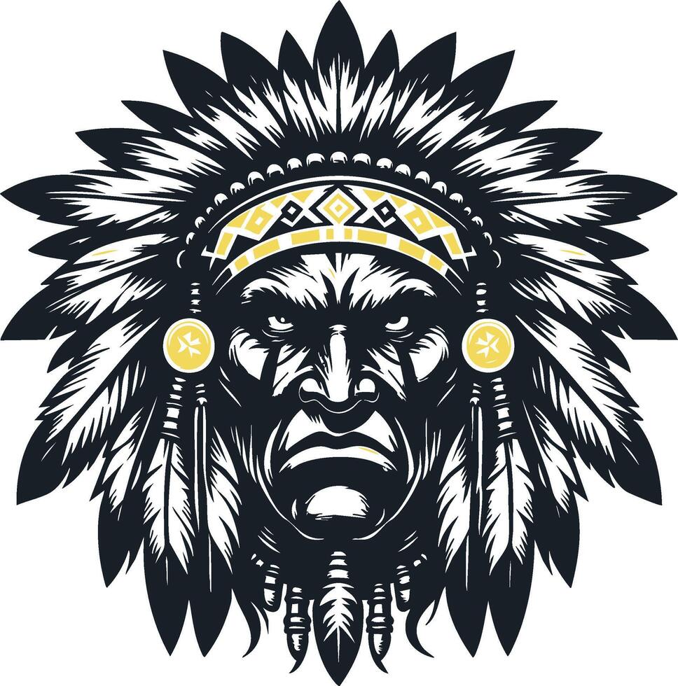 Native American Warrior in Battle Mode with Aggressive Expression vector