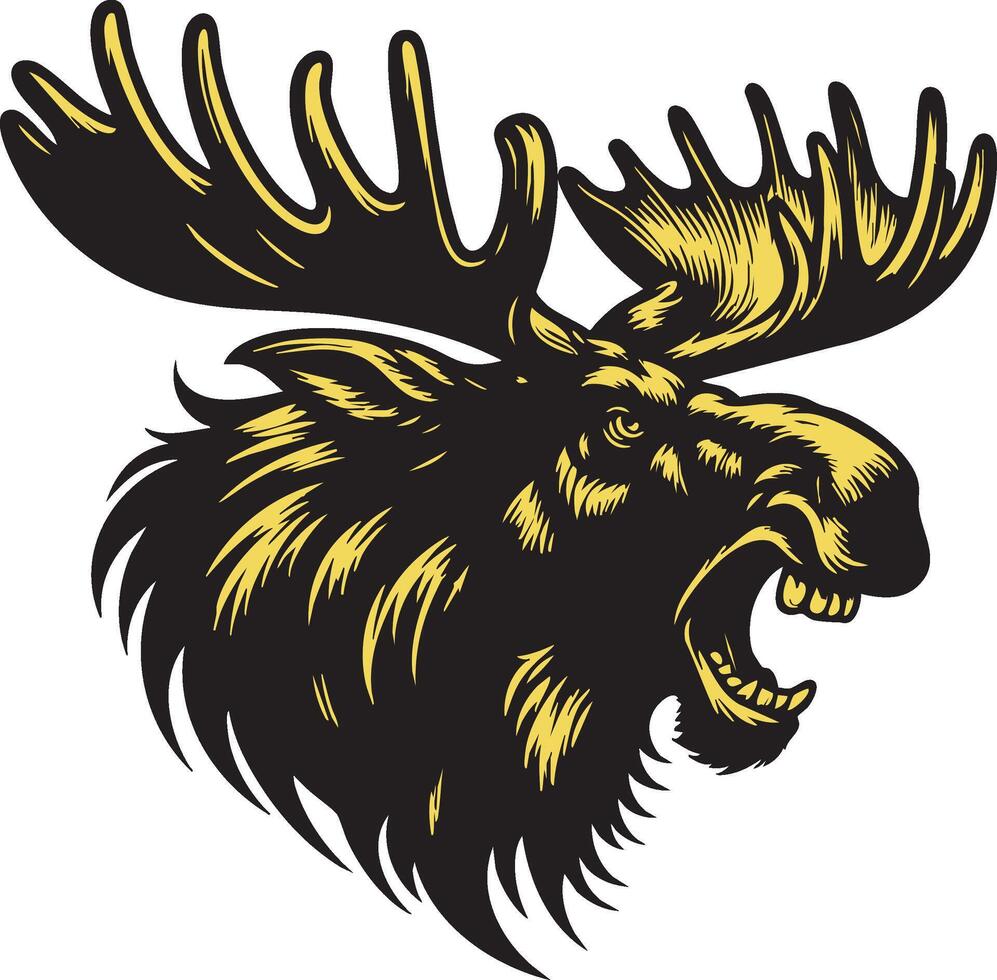 Ferocious Moose Head with Intense Angry Expression and Bared Teeth vector