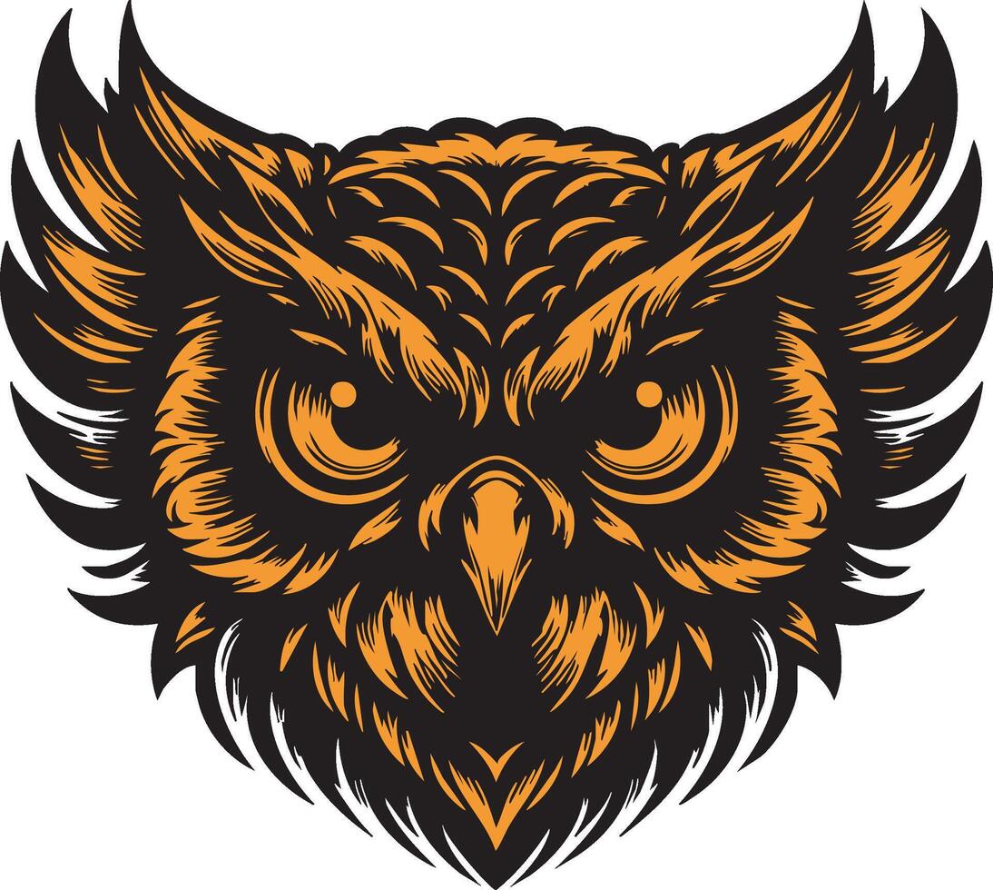 Wild Owl Head with Focused, Aggressive Expression vector
