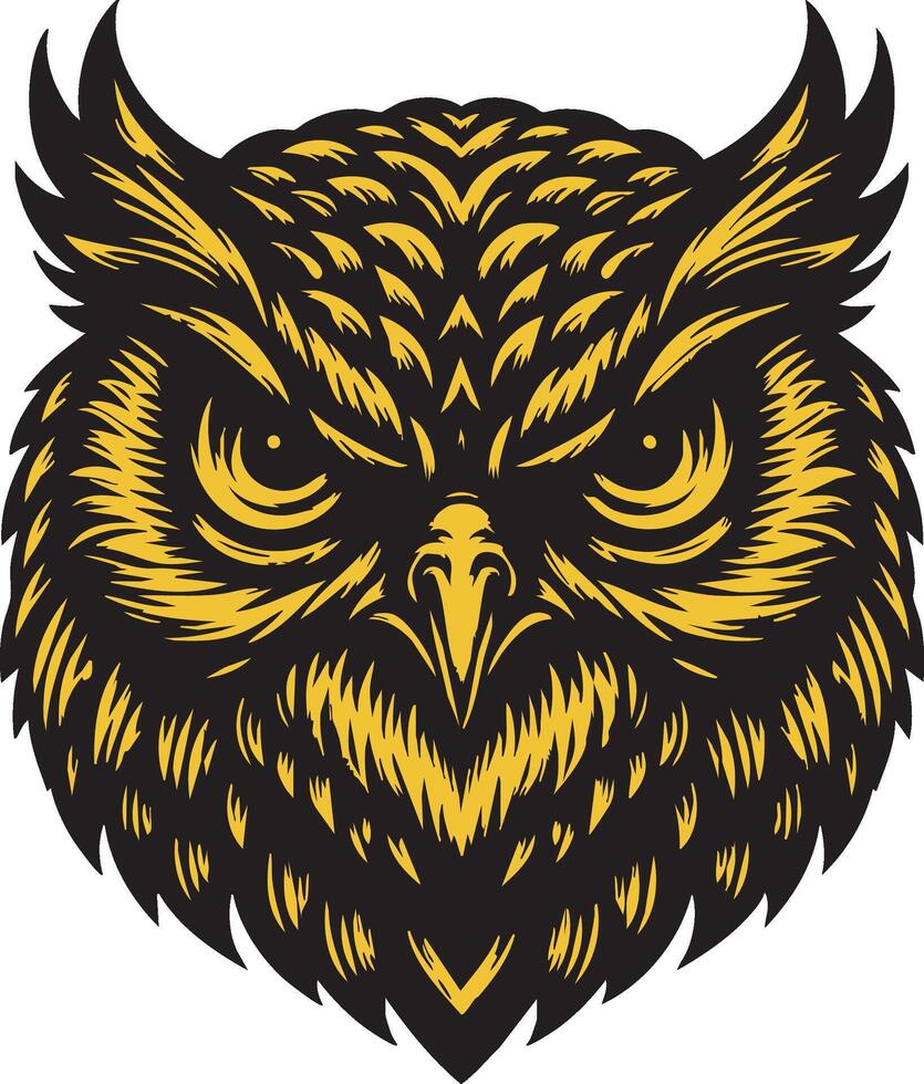 Owl Head in Full Attack Mode with Sharp Eyes vector