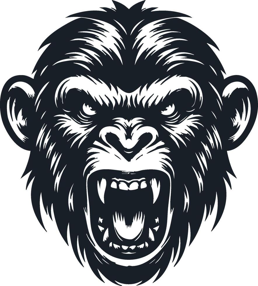 Intense Monkey Face with Focused Rage and Aggressive Look vector