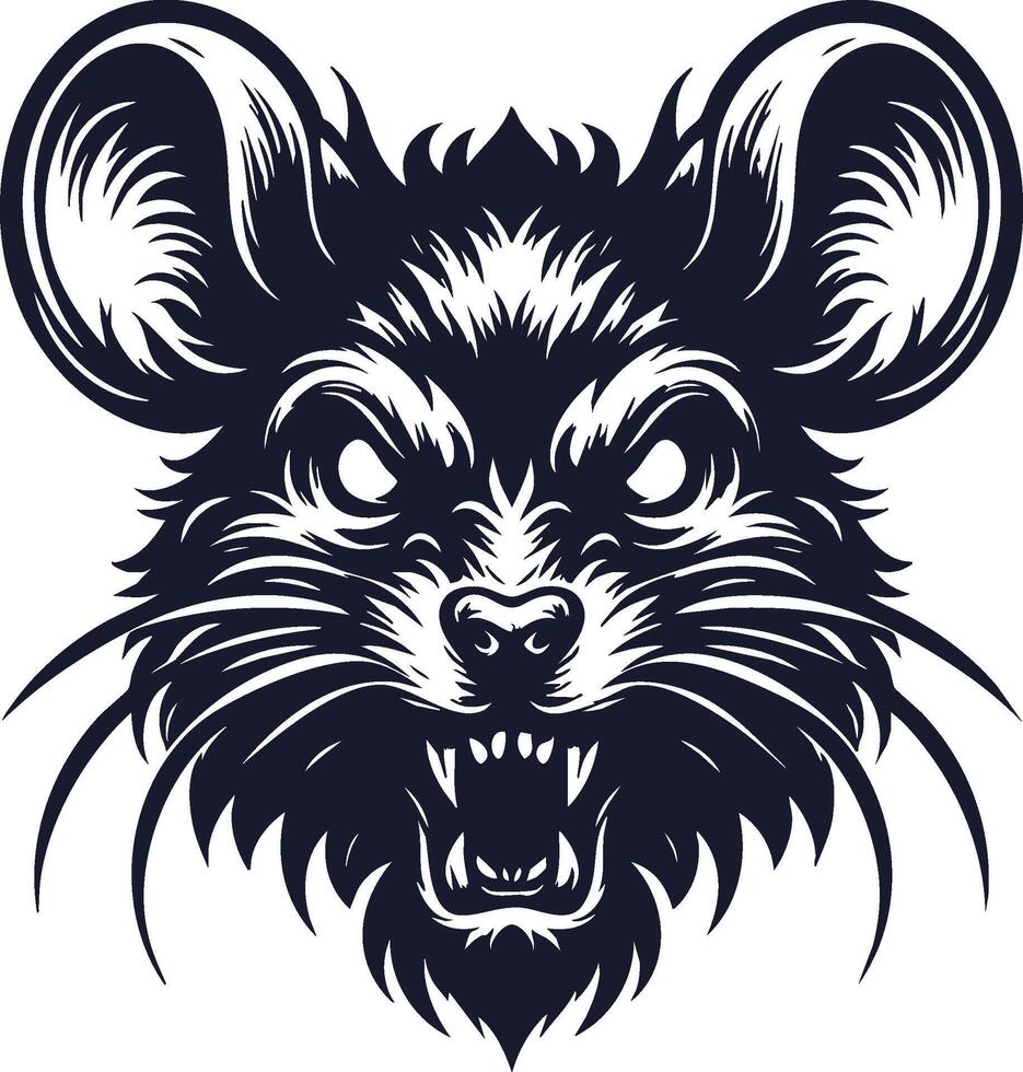 Mouse Head with Menacing Expression and Full Force Ready to Attack vector