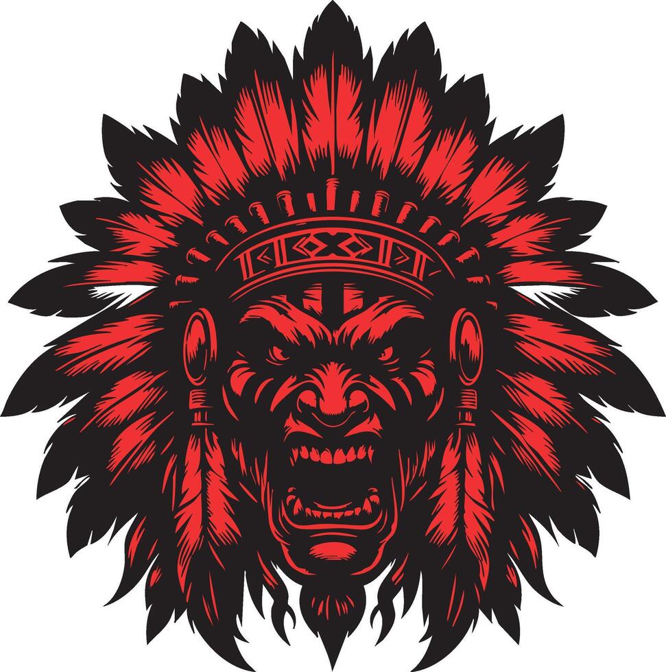 Angry Indian Warrior Head with Intense Look vector