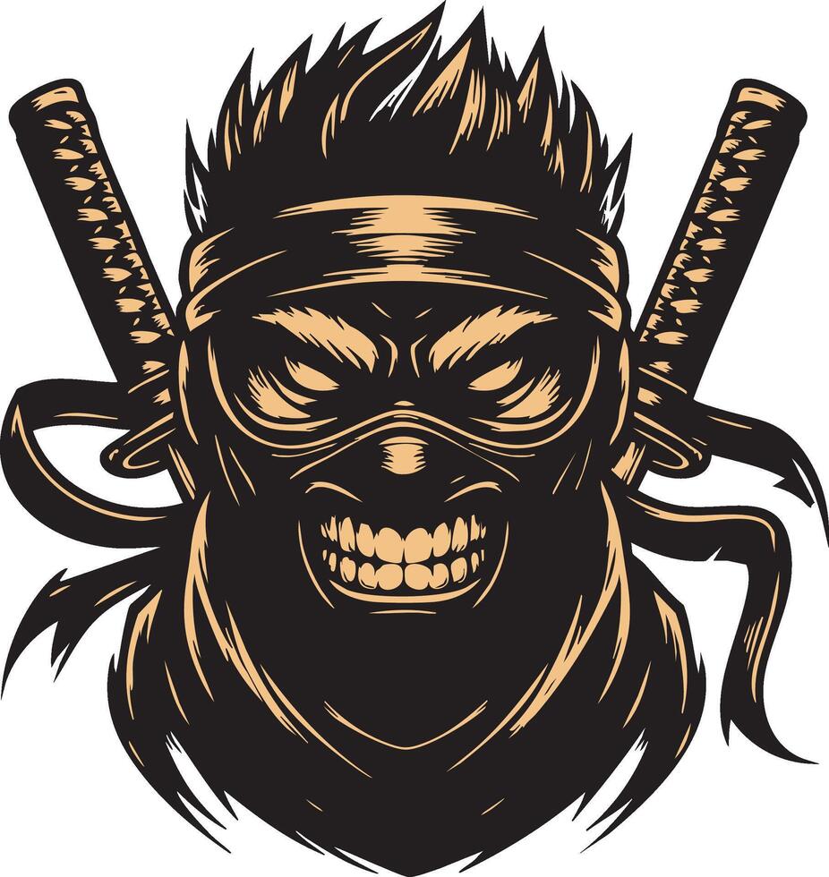 Powerful Ninja Head with Battle-Ready Expression vector