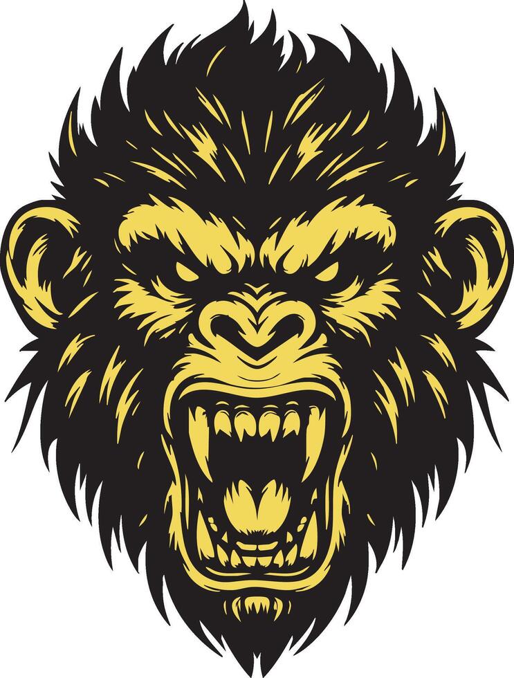 Ferocious Monkey Head with Angry Expression and Bared Teeth vector