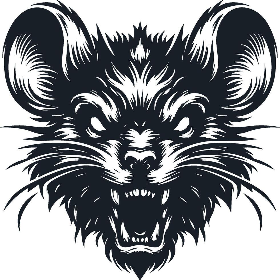 Ferocious Mouse Head with Intense Angry Expression and Bared Teeth vector