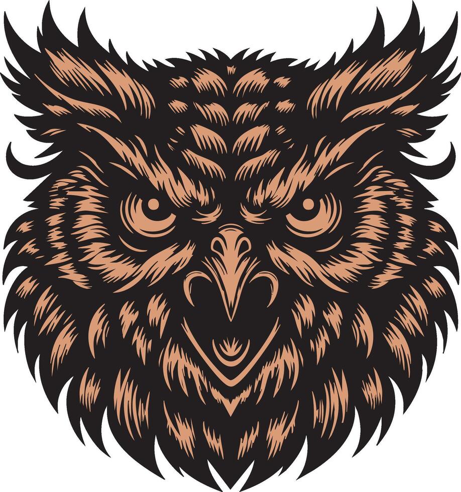 Intense Owl Head in Defensive Stance with Bared Beak vector
