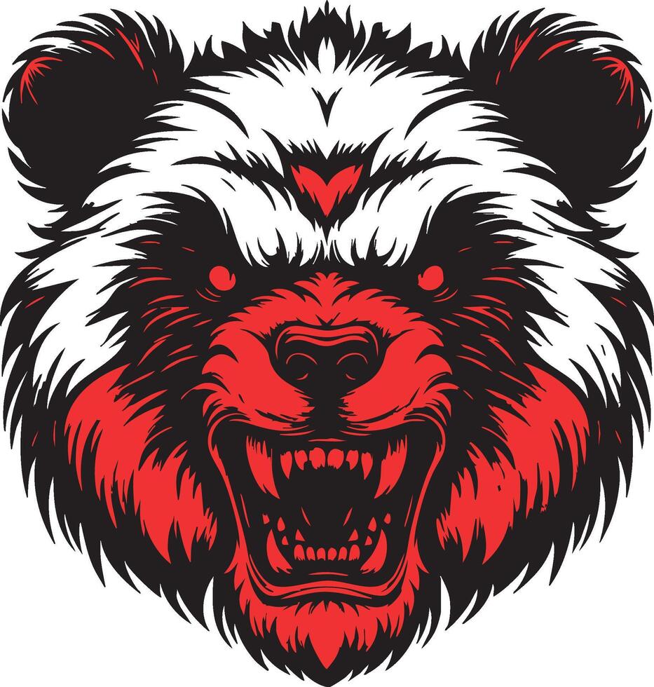 Fierce Panda Head in Attack Mode with Bared Teeth vector