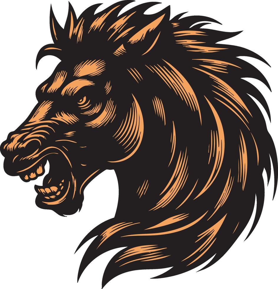 Ferocious Horse Head with Intense Expression vector