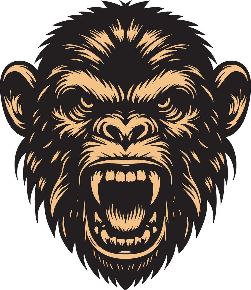 Angry Primate Head in Full Aggression Mode vector