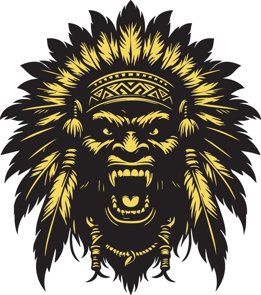 Ferocious Injun Head with Hostile Expression vector