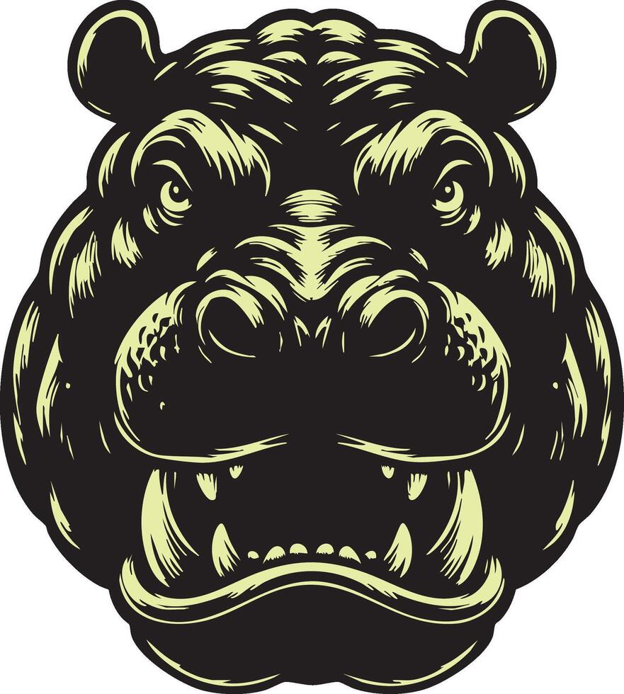 Ferocious Hippo Head with Intense Gaze vector