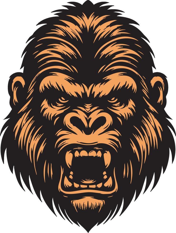 Aggressive Gorilla Head Illustration with Sharp Gaze vector