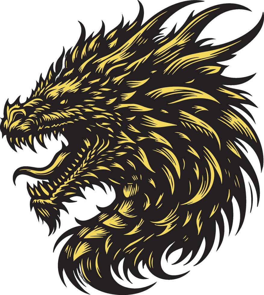 Ferocious Dragon Head Illustration with Intense Expression vector