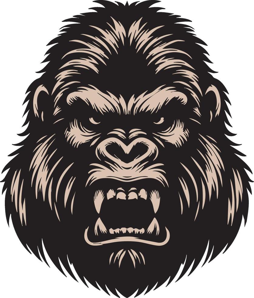 Ferocious Gorilla Head Illustration with Angry Expression vector