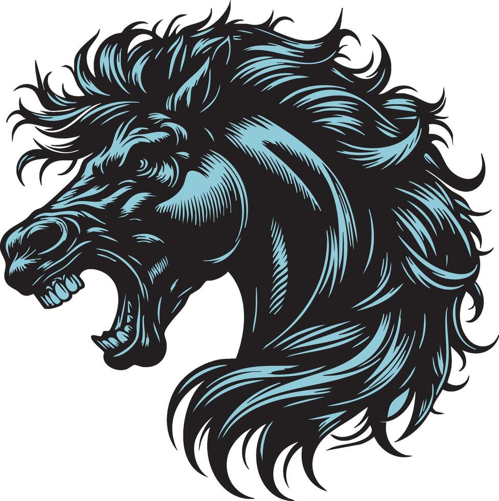 Aggressive Horse with Flared Nostrils and Sharp Teeth vector