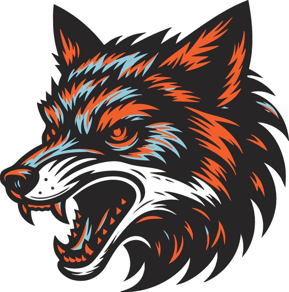 Ferocious Fox Head Illustration with Intense Gaze vector