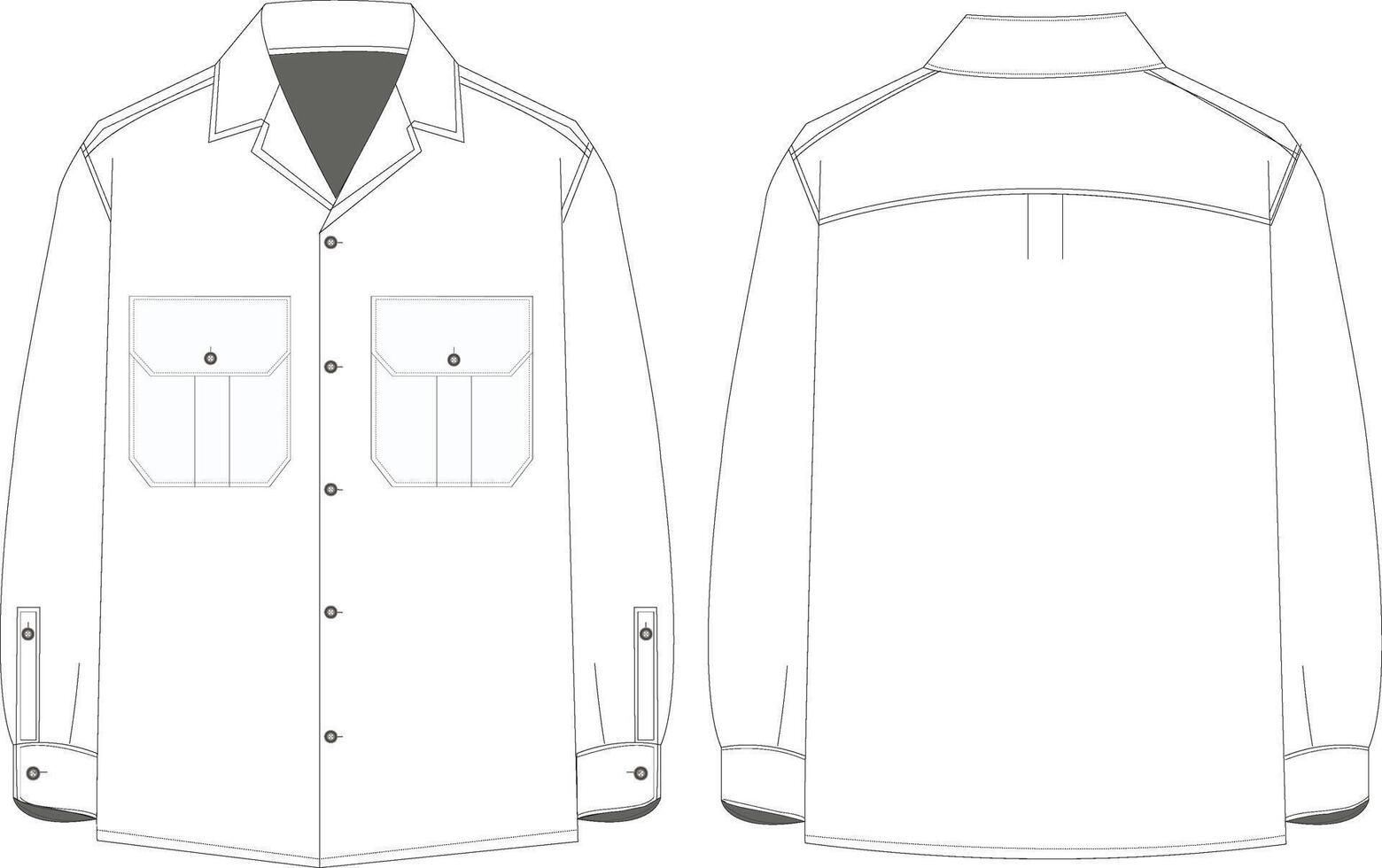Technical drawing provides a detailed illustration of an outdoor shirt designed for various outdoor vector