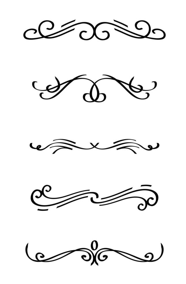 Text dividers doodle set. Wedding decorative elements on black colour. vector