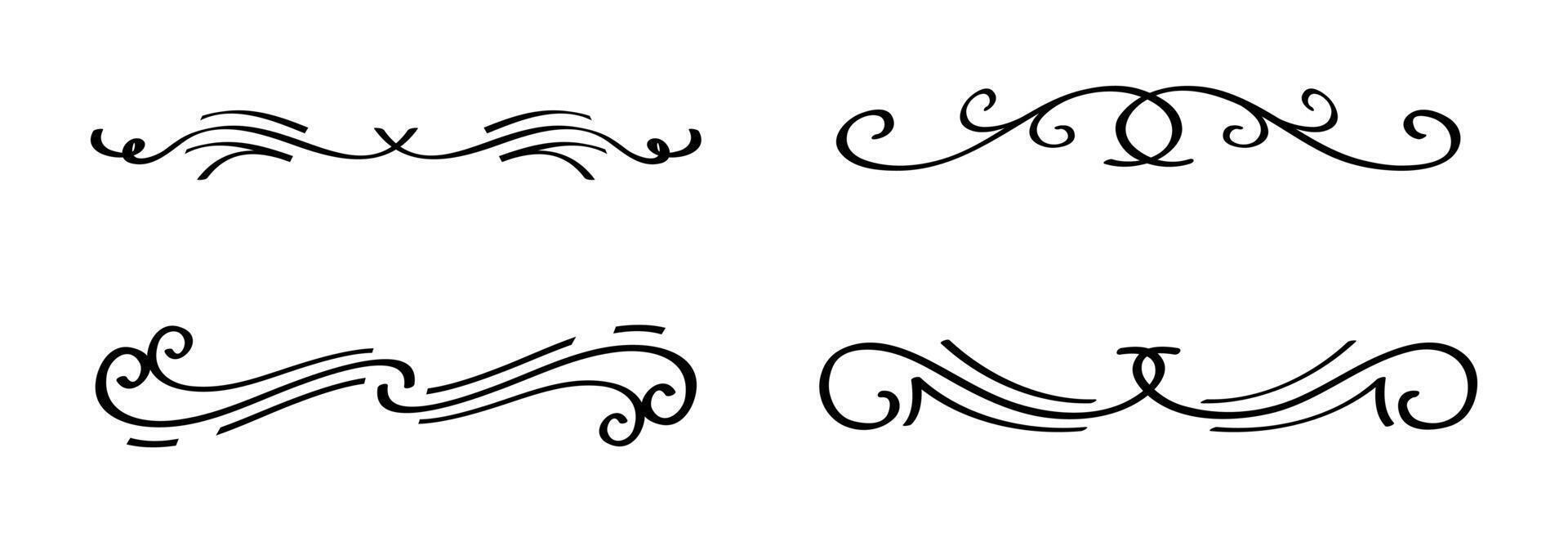 Set four ornamental divider hand drawn on black colour vector