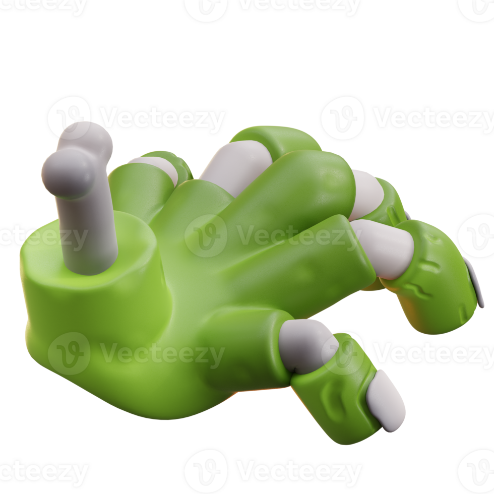 3d illustration Green zombie hand bone protrudes from severed wrist. png
