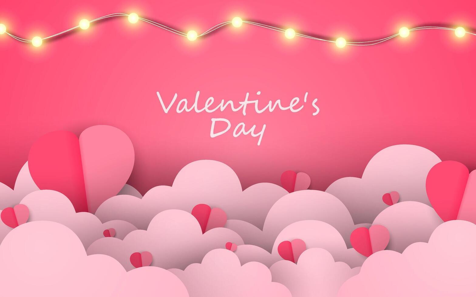 Paper hearts floating on clouds background for valentines day vector