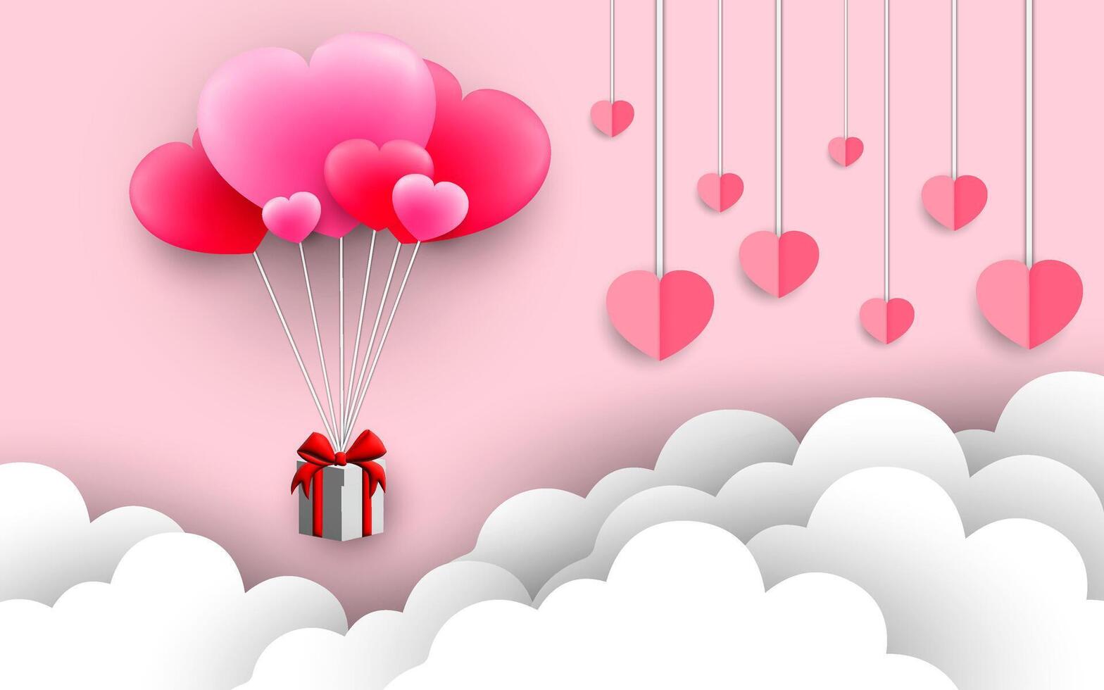 Valentine heart flying balloons on background. love postcard for Happy Mother's Day, Valentine's Day or birthday greeting card design. vector