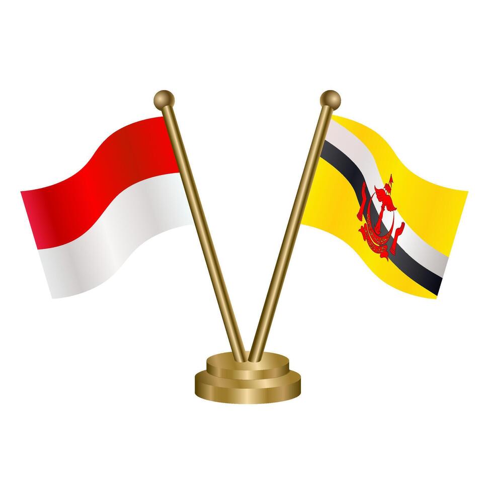 Indonesia and Brunei table flag. Illustration vector
