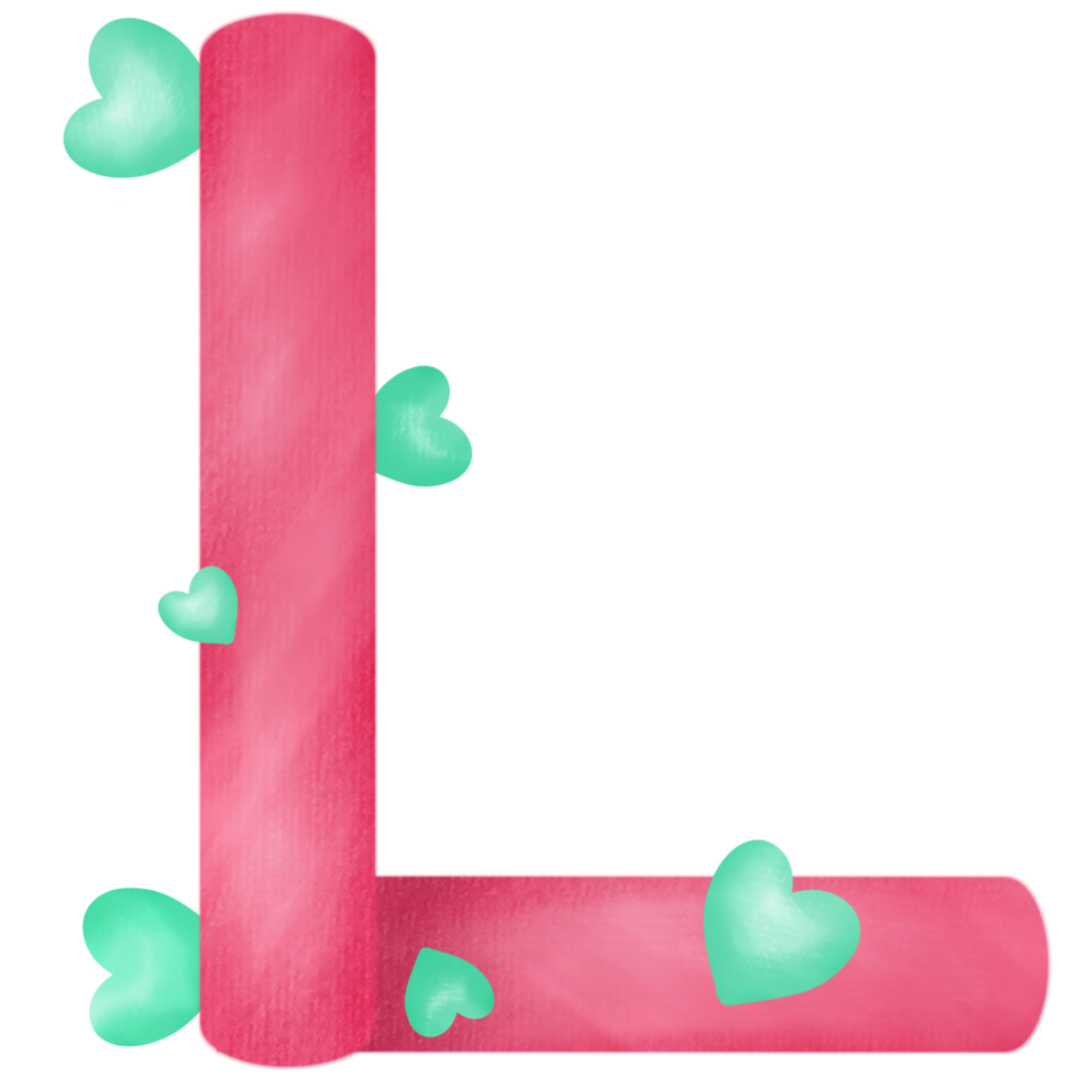 Letter L decorated with minimalist red and green hearts png