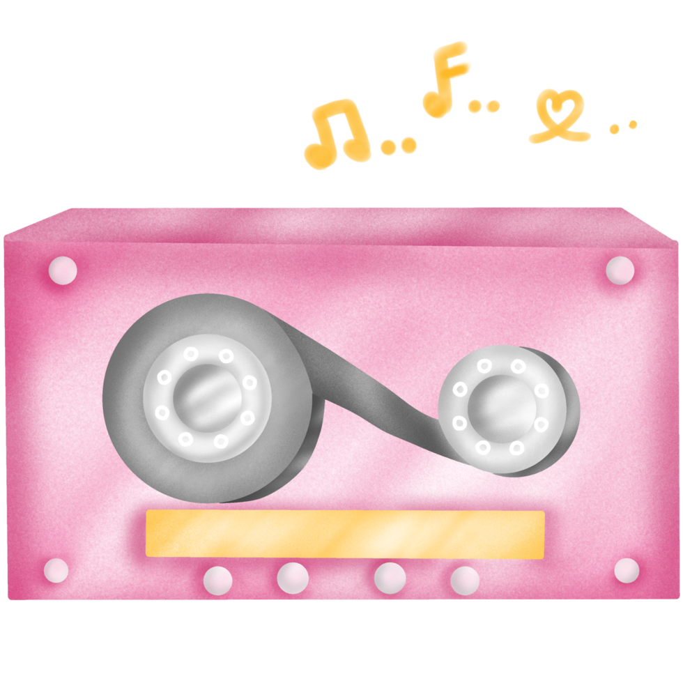 Vintage style cassette tape in pastel pink and yellow tones for valentine decoration png