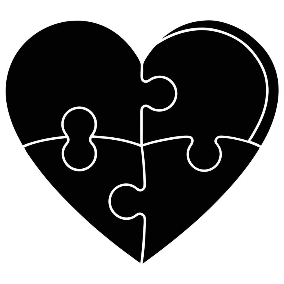 Silhouette of Puzzle Heart Isolated on White Background Symbolizing Unity and Affection vector