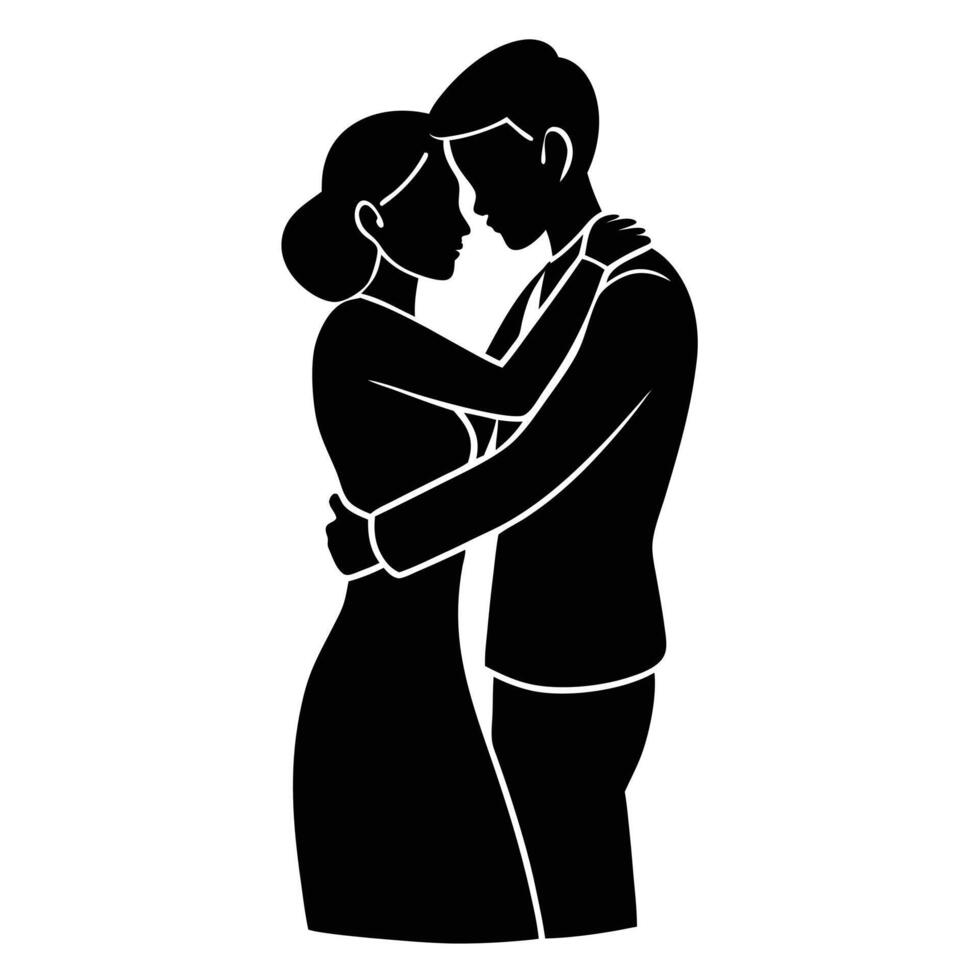 Romantic Couple Hugging in Silhouette on a White Background vector
