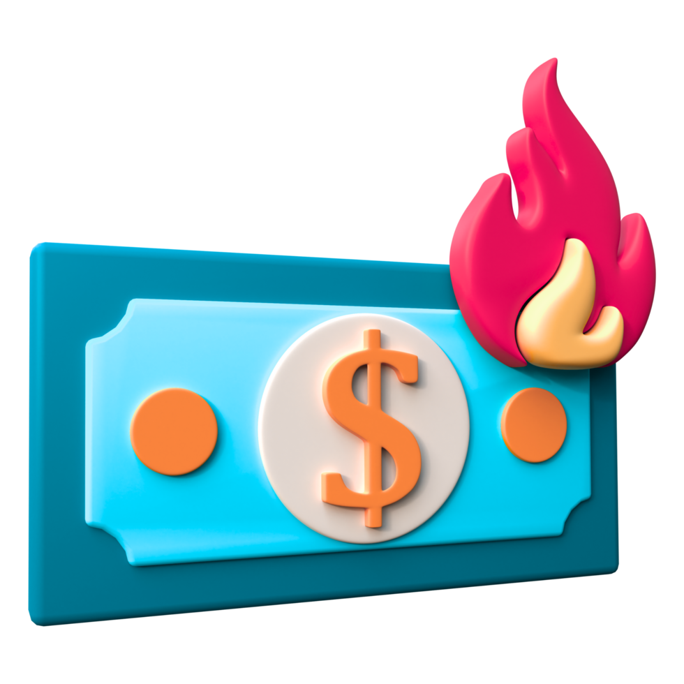A dollar bill with a flame on it png