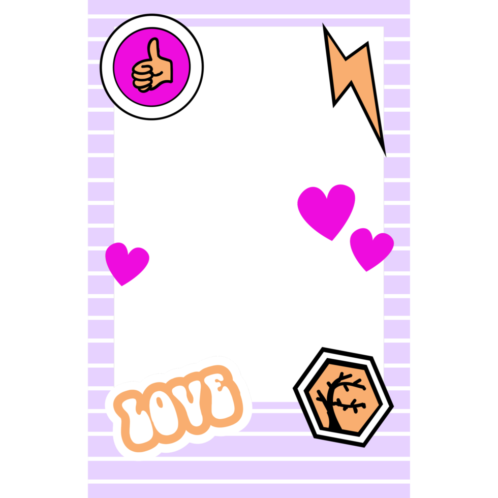 A purple frame with stickers and hearts png