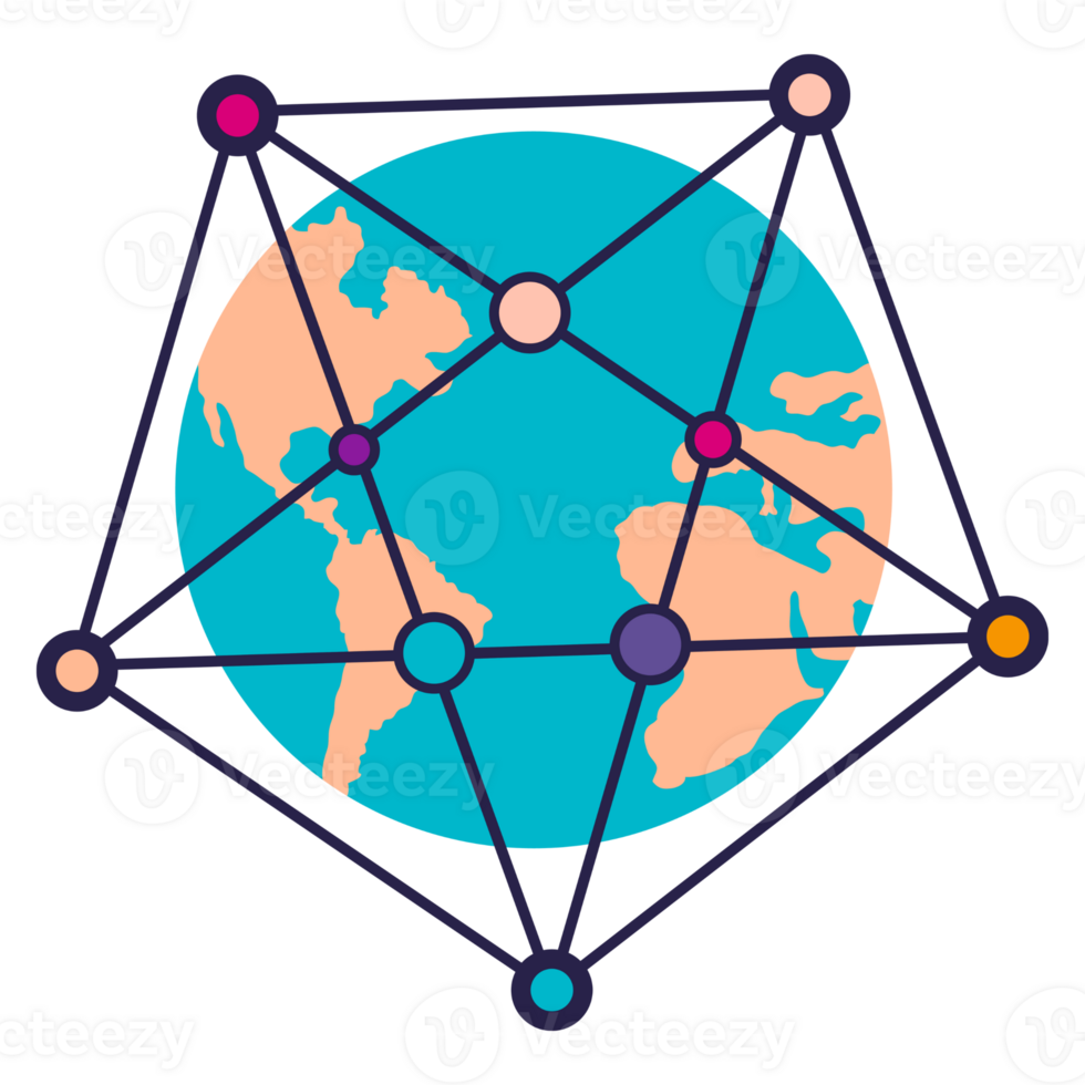 The earth is surrounded by a network of connections png