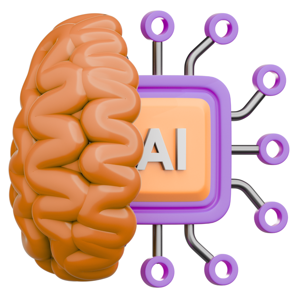 A brain and a computer chip with the word ai png