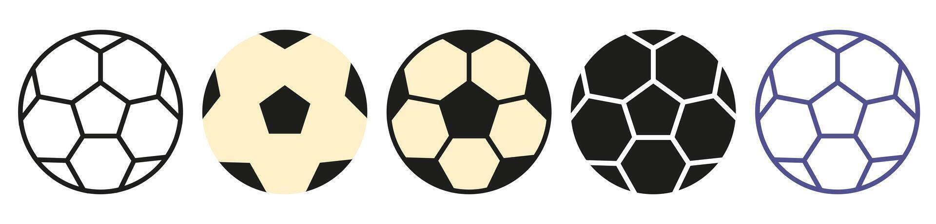 Soccer balls in different styles. Set of soccer balls. vector