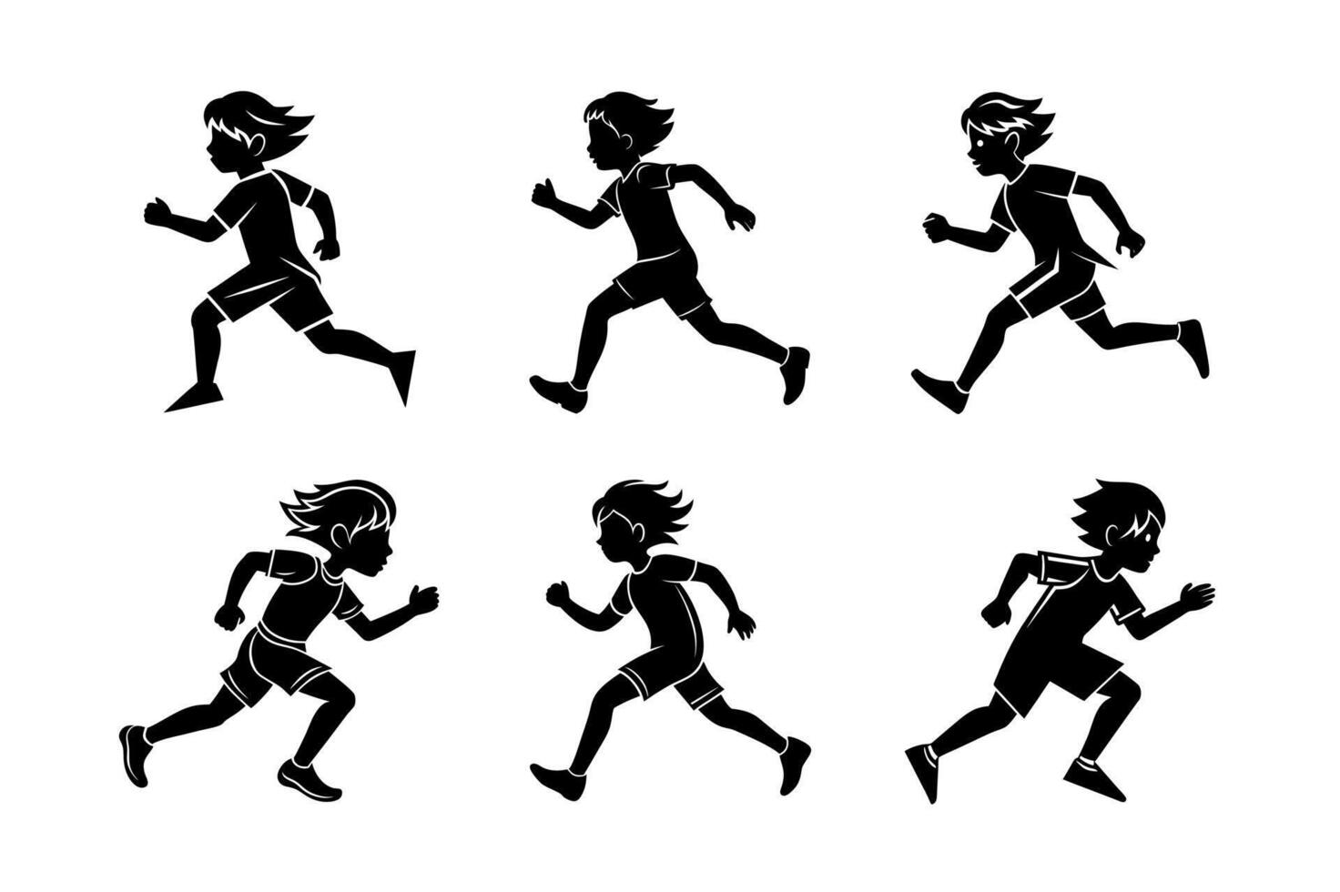 boy running silhouette icon set vector
