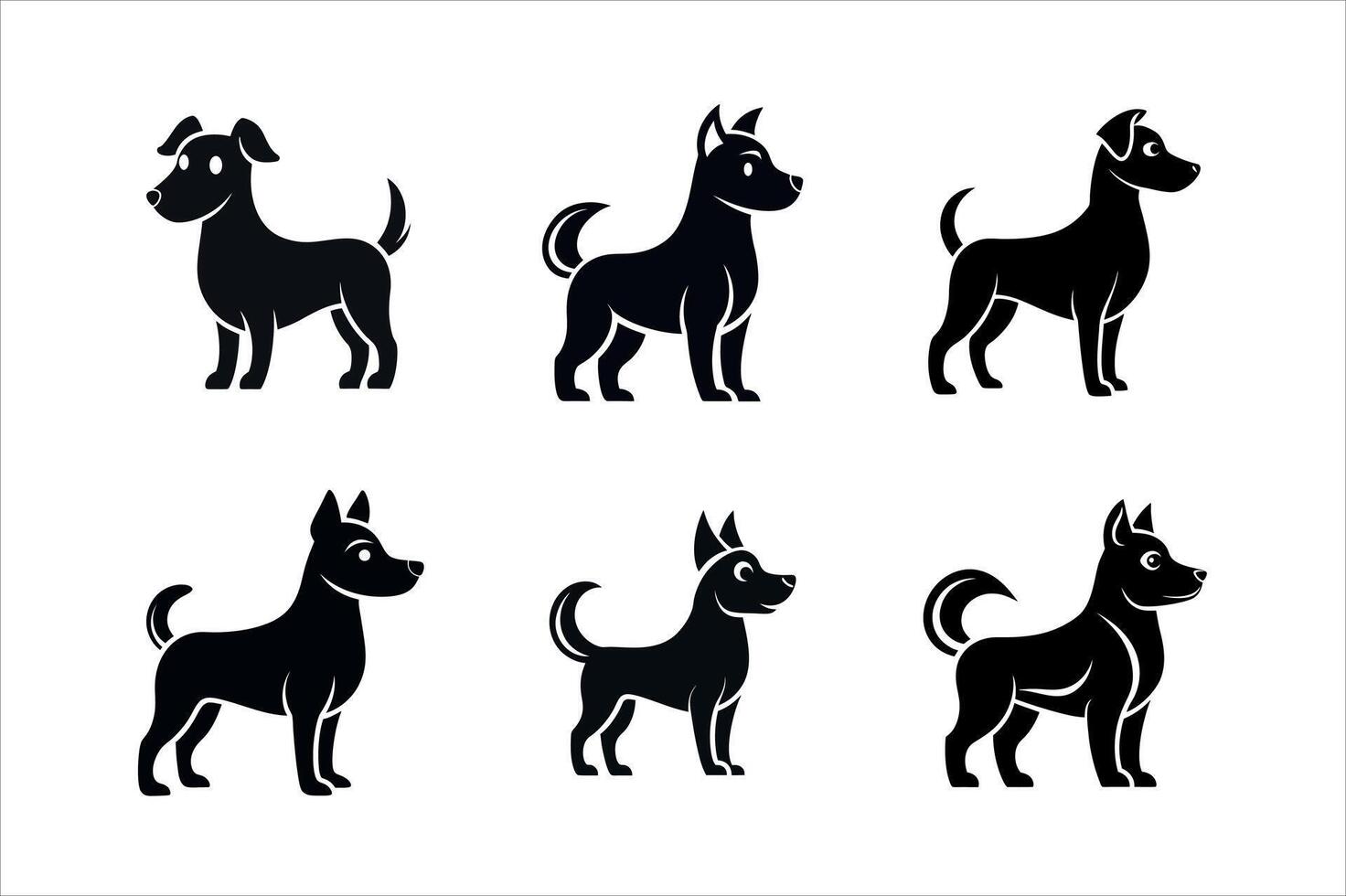 cute dog silhouette design set vector