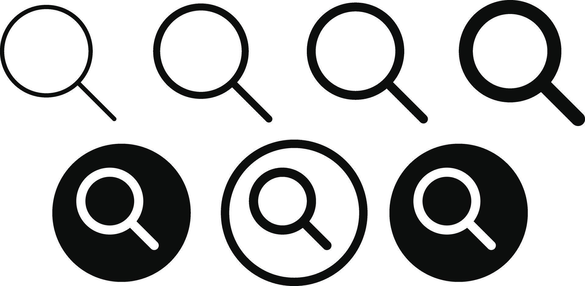 Search icon set. magnifying glass symbol. Search magnifying glass line style icons vector