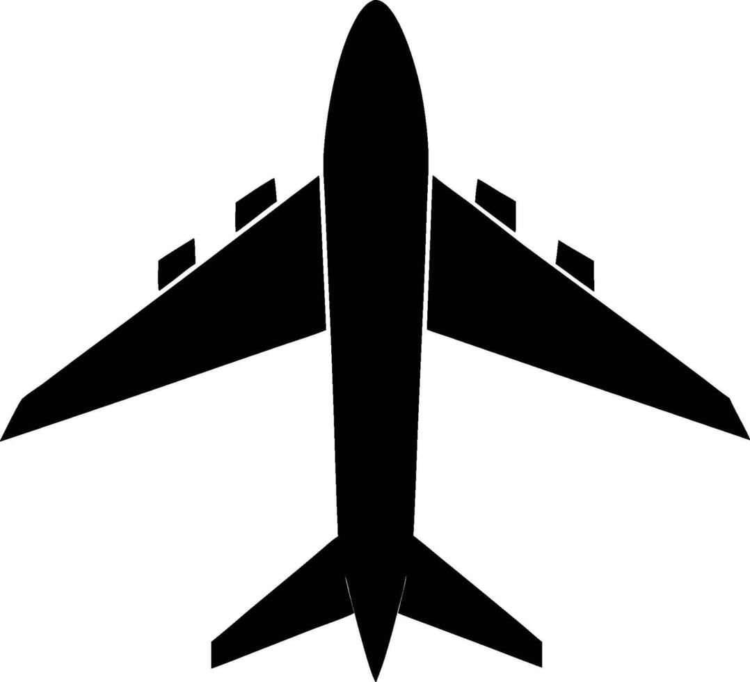Airplane silhouette black and white top view. vector