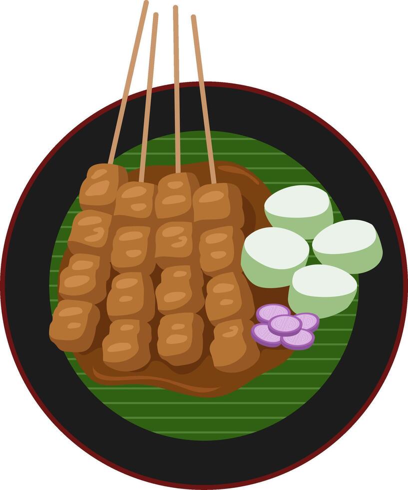 Illustration of chicken satay on a plate vector