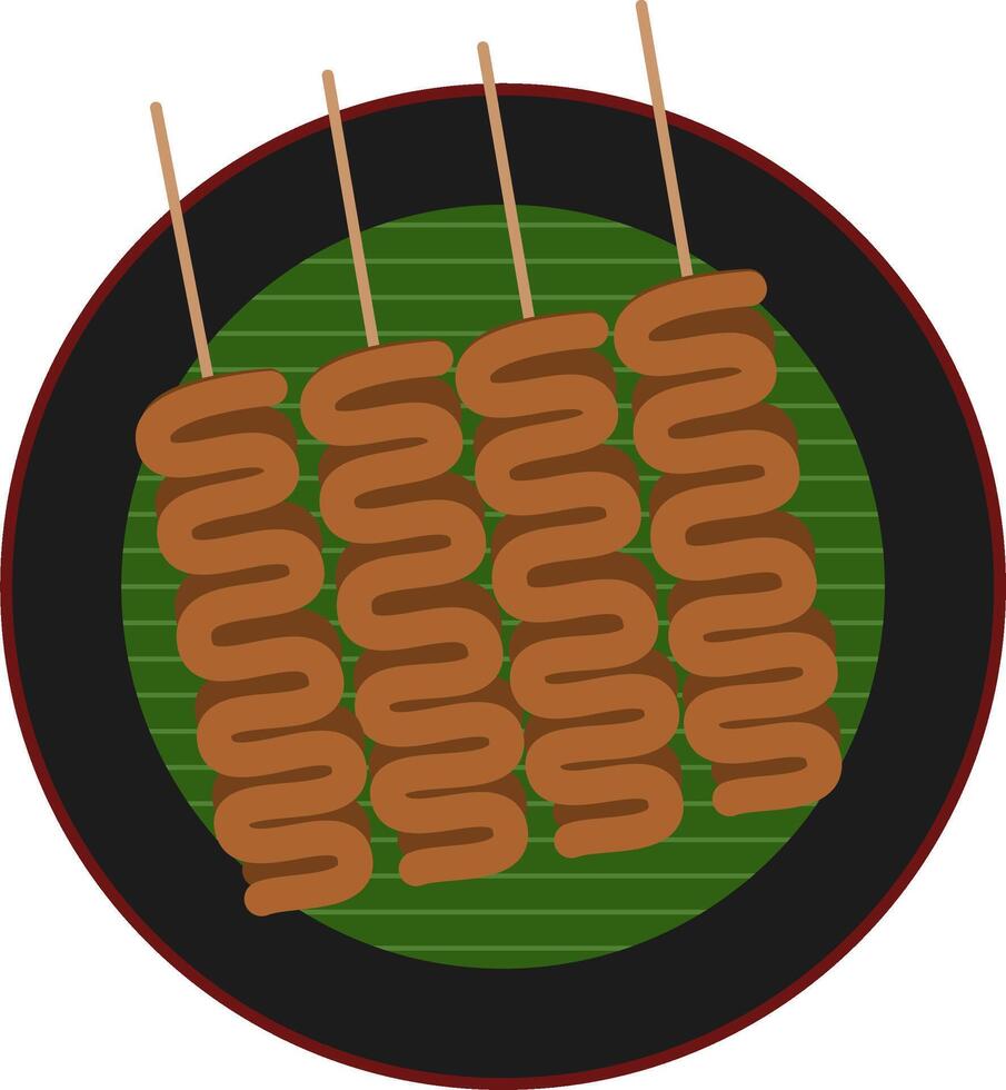 Illustration of intestine satay indonesian food vector