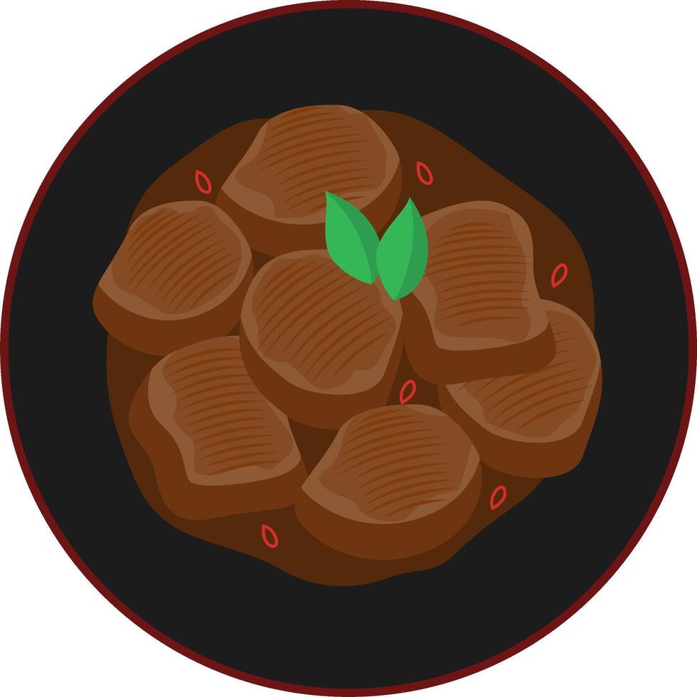 Rendang illustration Indonesian food with cartoon style vector