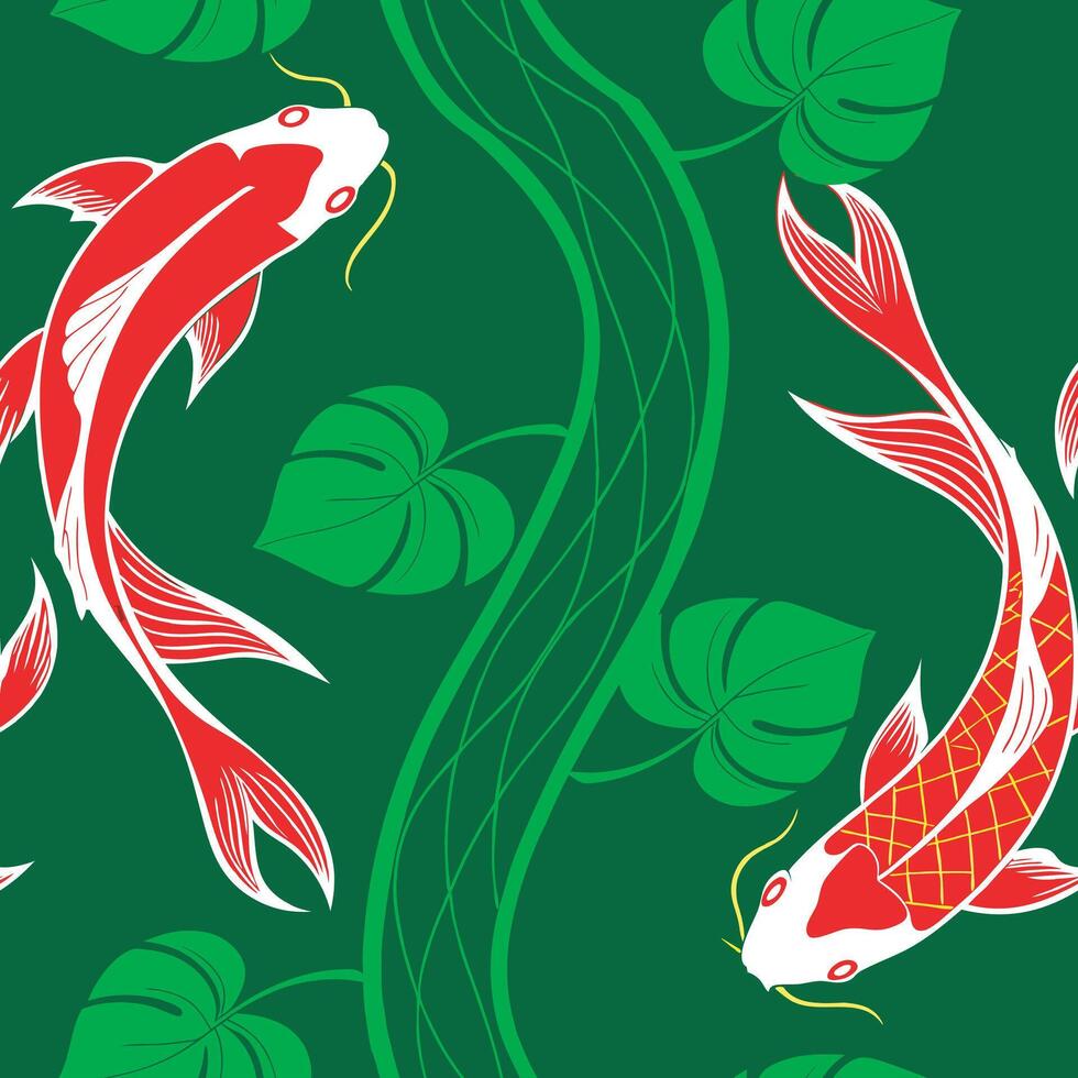 seamless pattern with leaves and fish vector