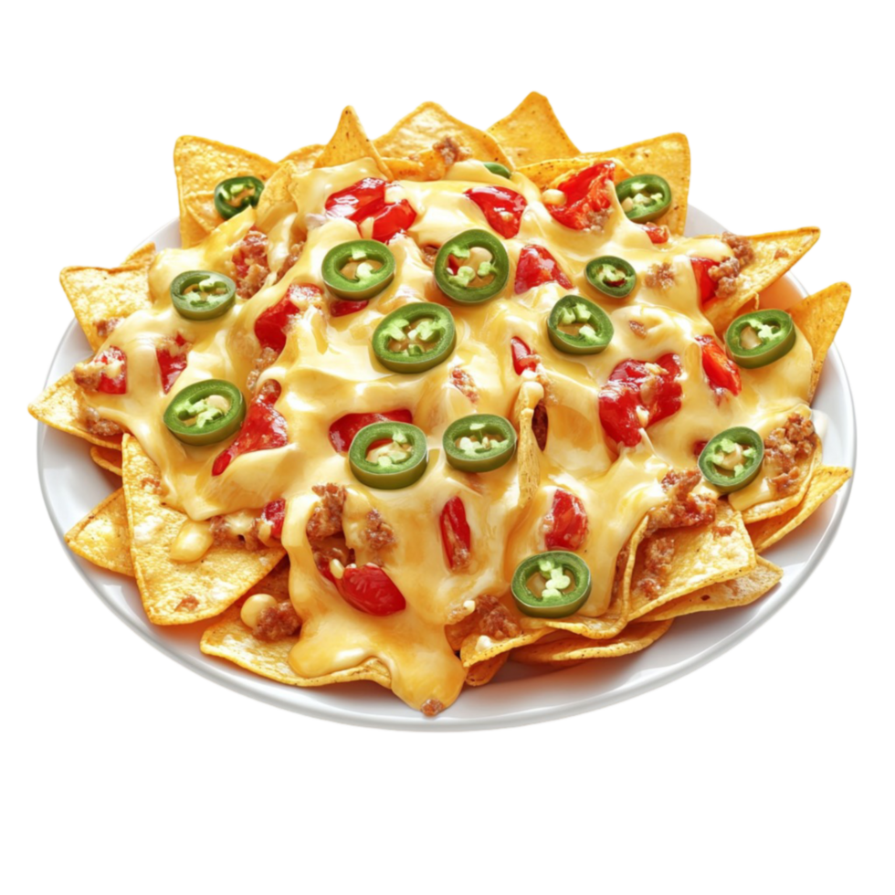 Plate of Cheesy Nachos with Toppings png