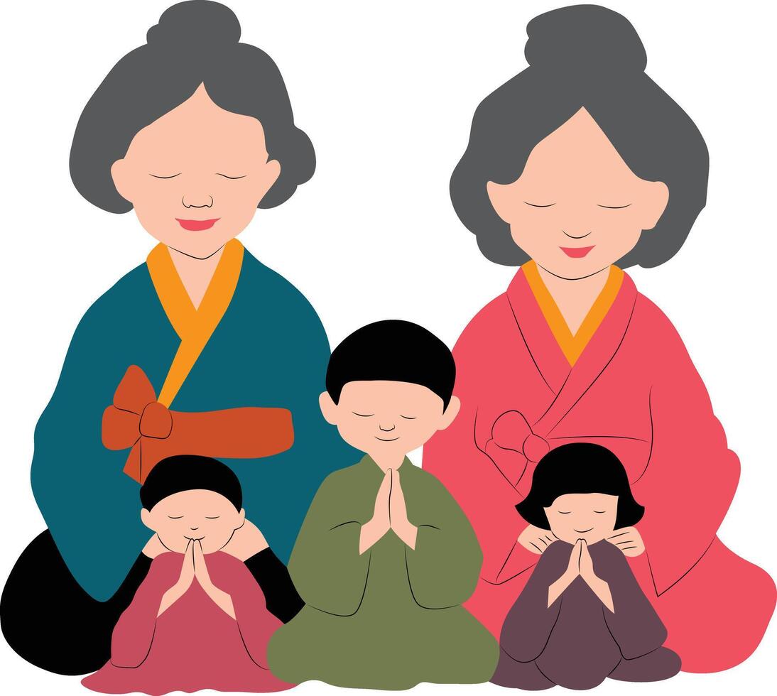 cute Elderly Mothers with Children Meditating vector